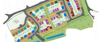 A site plan showing the layout of the new site in Marden with the different house types and green spaces